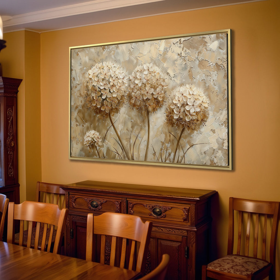 Canvas Print of abstract floral art in neutral beige tones, perfect for adding a touch of elegance to your living room.
