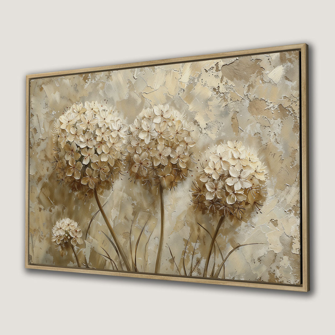 Framed Wall Art featuring textured floral art in neutral beige tones. Perfect for adding a touch of elegance to any space. Shop now!