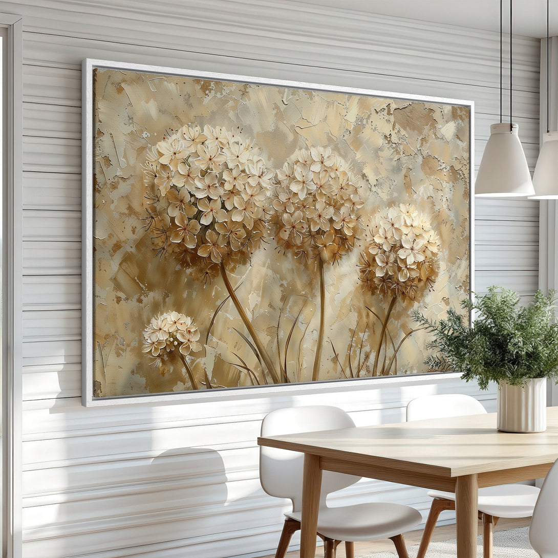Framed Wall Art featuring a textured floral design in neutral beige and brown tones, perfect for adding a touch of elegance to any space.