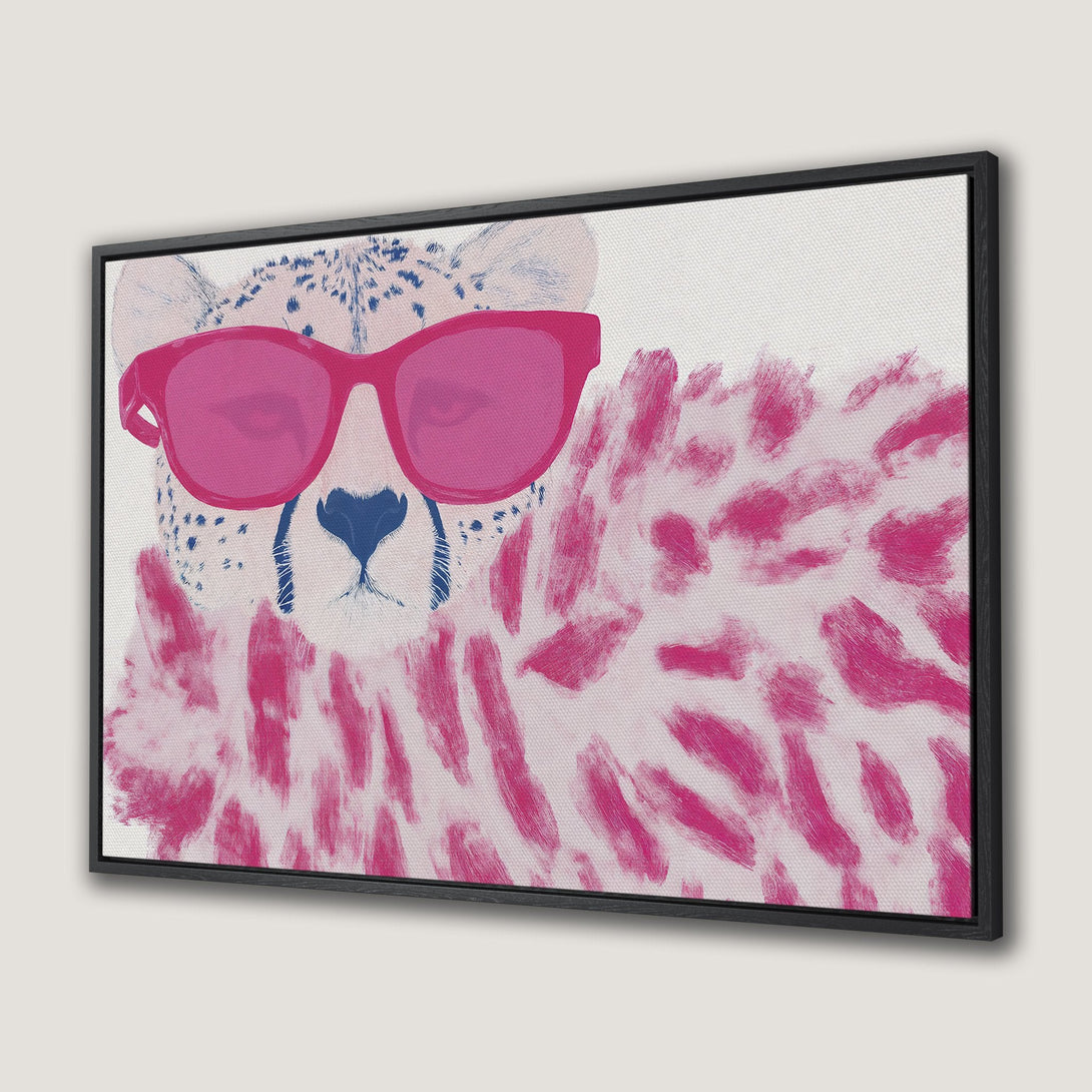 Framed Wall Art: Funky cheetah art in pink and blue. Modern, pop art style Canvas Print adds a playful touch to any space.