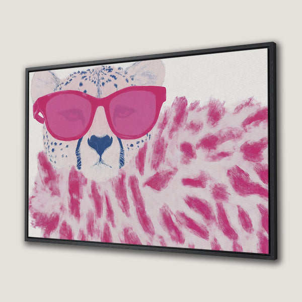 Framed Wall Art: Funky cheetah art in pink and blue. Modern, pop art style Canvas Print adds a playful touch to any space.