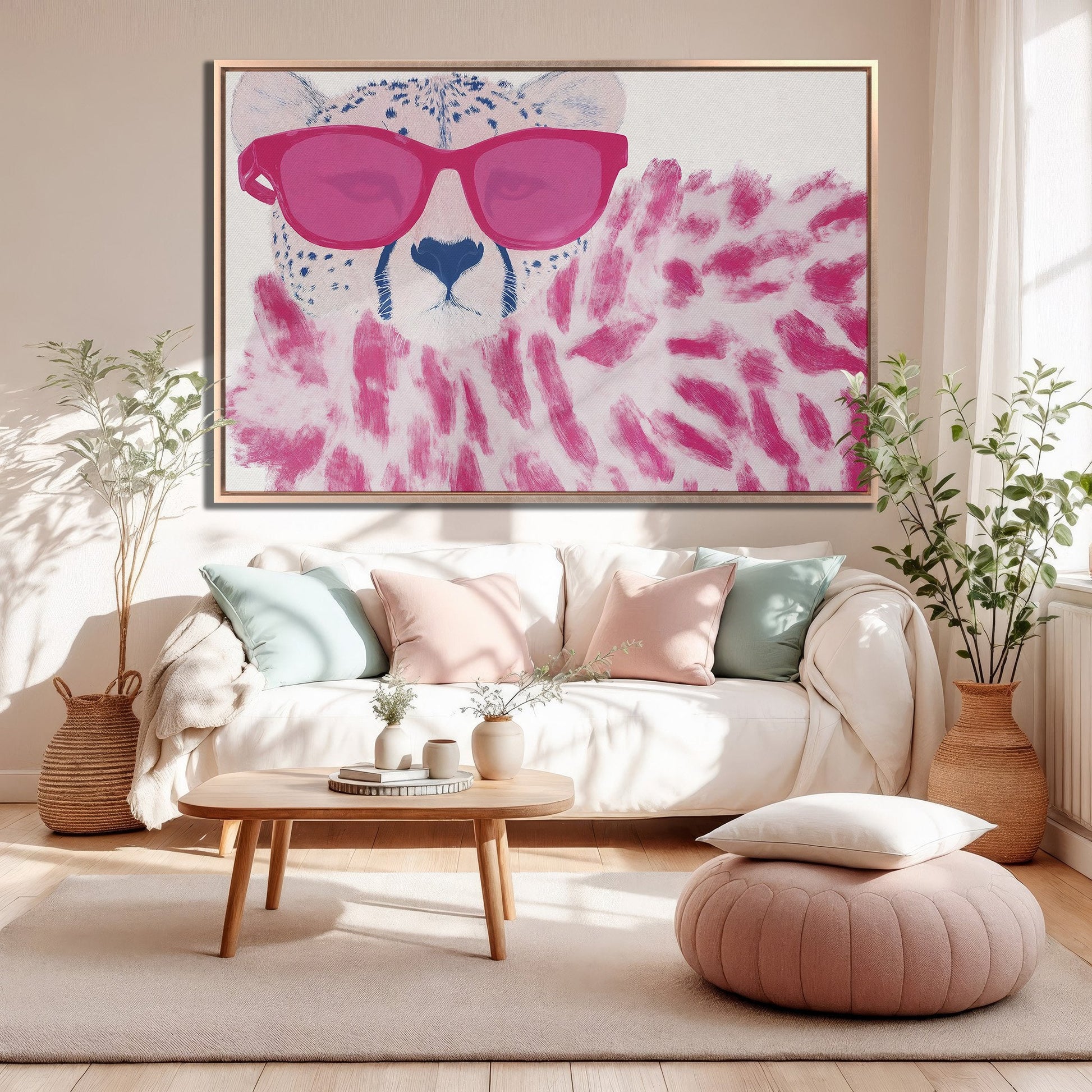 Stylish Cheetah Pink Sunglasses Canvas Print Animal Art