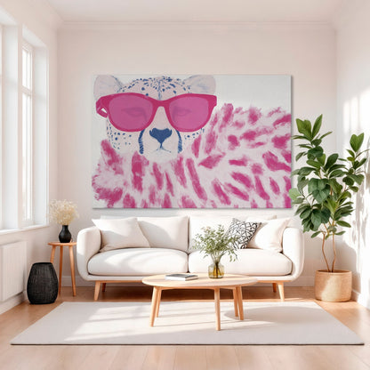 Stylish Cheetah Pink Sunglasses Canvas Print Animal Art