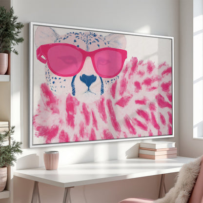Stylish Cheetah Pink Sunglasses Canvas Print Animal Art