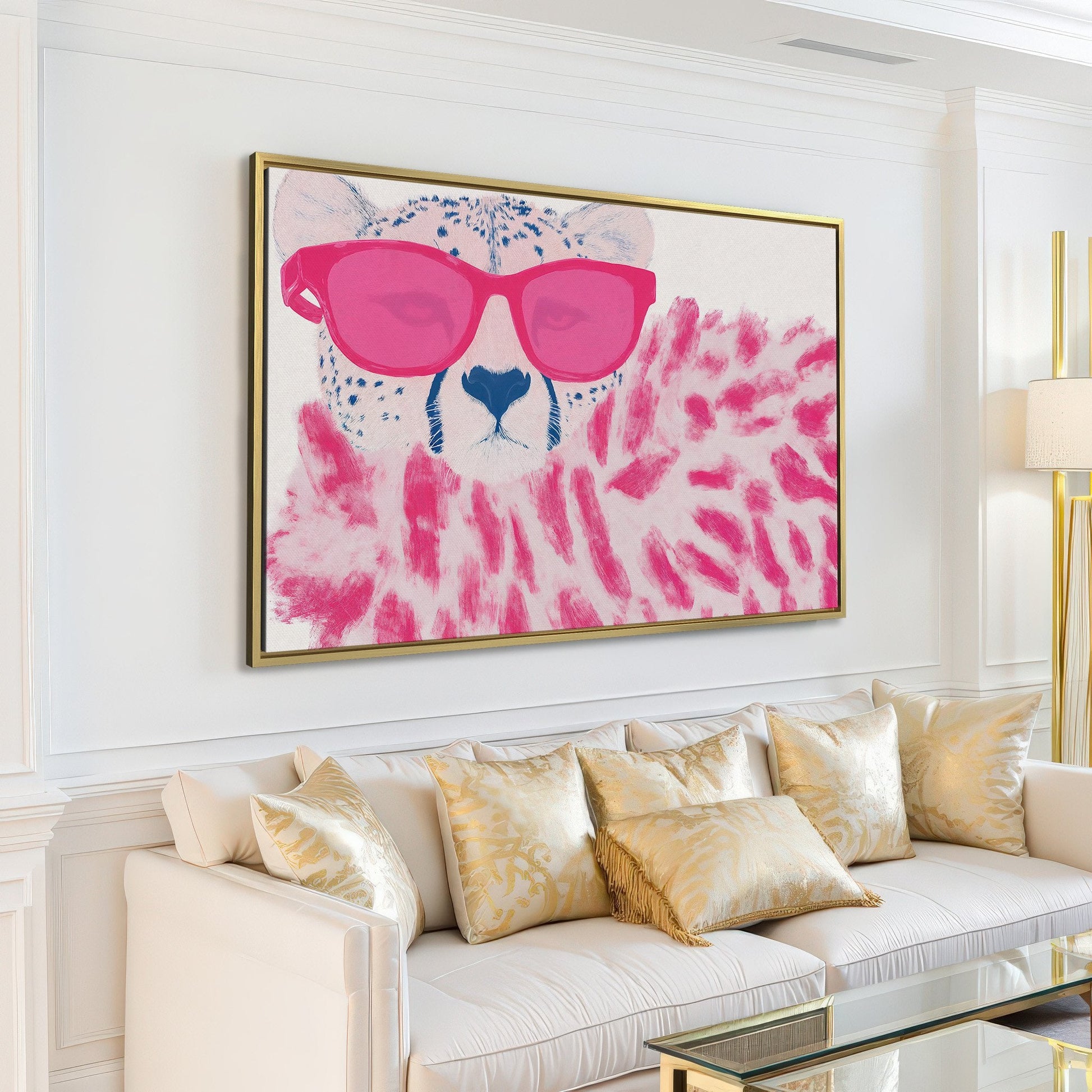 Stylish Cheetah Pink Sunglasses Canvas Print Animal Art