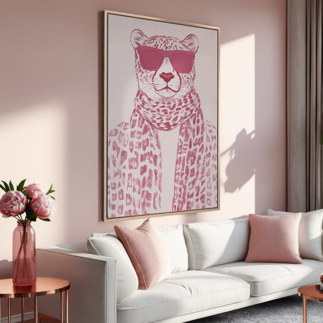 Framed Wall Art: Stylish leopard print canvas in pink tones. Modern art perfect for adding a pop of color to your living room. Shop now!