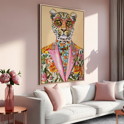 Stylish Leopard Floral Suit Canvas Print Wall Art