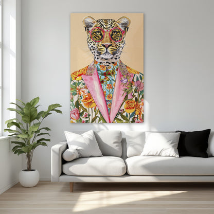 Stylish Leopard Floral Suit Canvas Print Wall Art