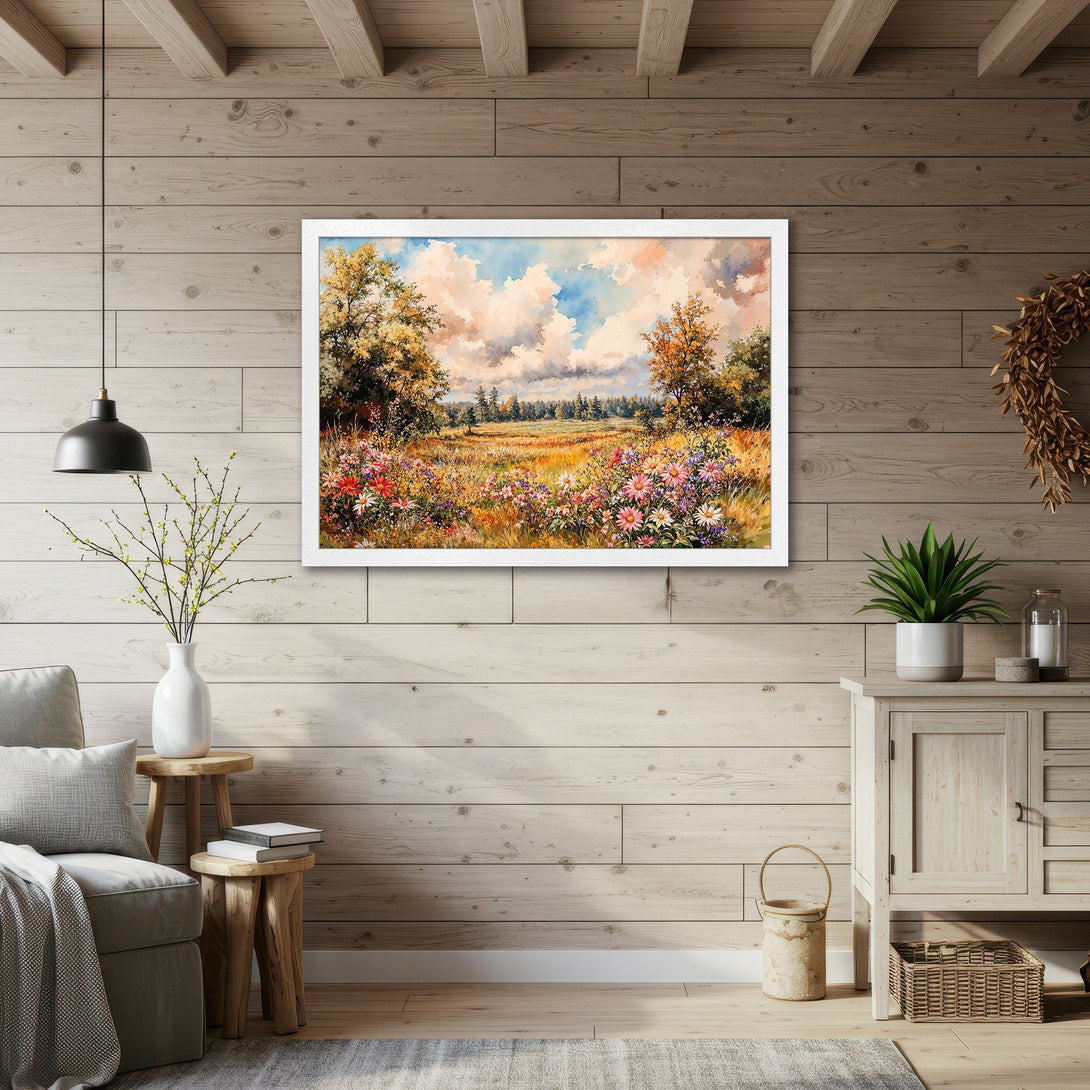 Framed Poster featuring a vibrant landscape painting. Impressionistic style with a warm, earthy color palette. Perfect wall art for your home.