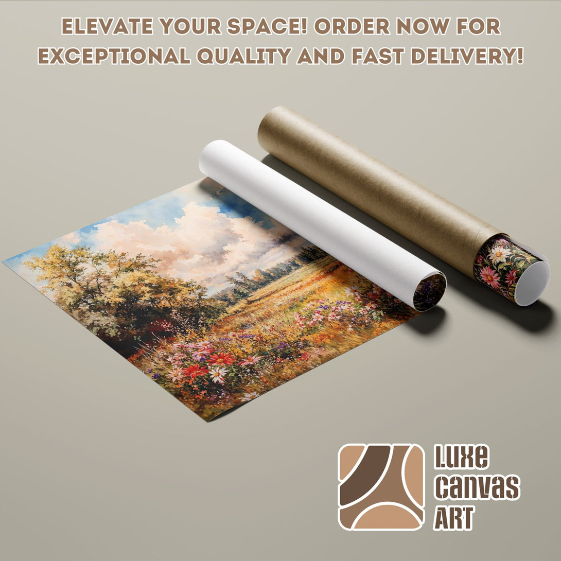 Poster Roll featuring a landscape painting with a warm, colorful palette.