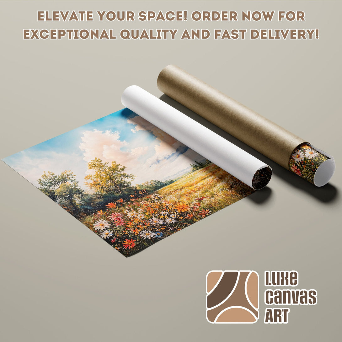 Poster Roll of a landscape painting with a warm color palette. Elevate your space with Luxe Canvas Art!