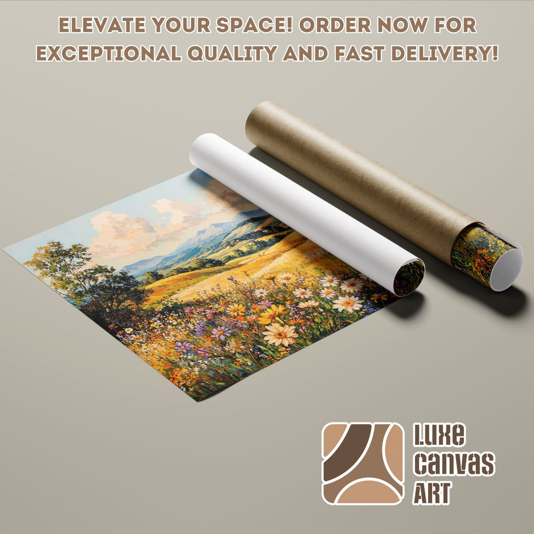 Poster Roll featuring a vibrant landscape painting in warm tones. Order your art today!