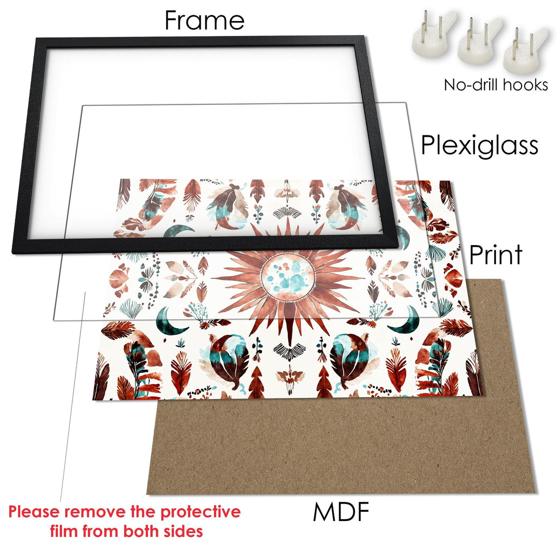Framed Poster with boho watercolor design in earthy tones. Perfect wall art for your home!