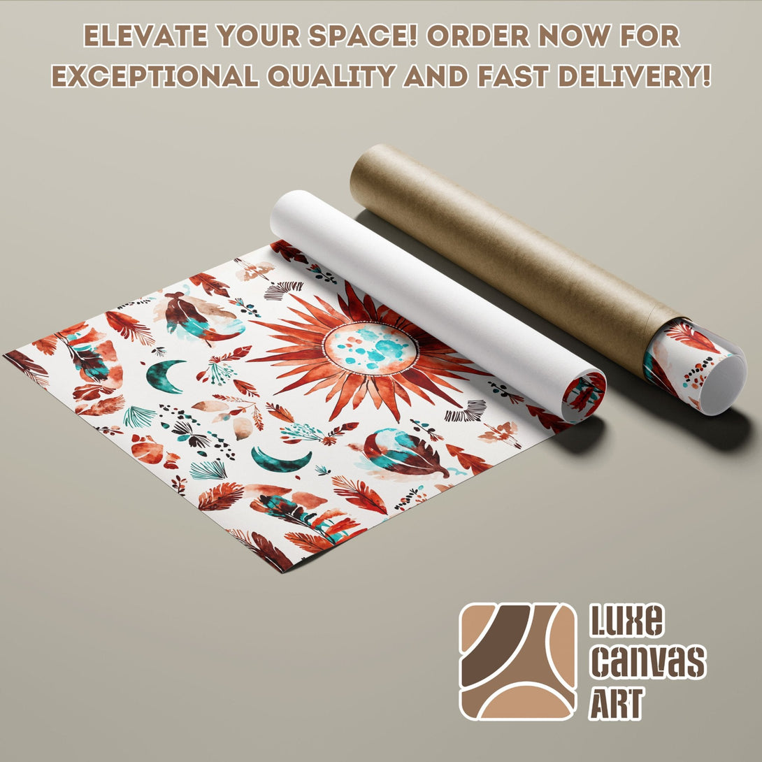Watercolor floral Poster Roll in warm earth tones. Elevate your space with Luxe Canvas Art!