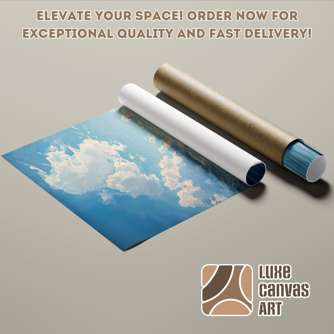 Poster Roll featuring an abstract sky art print in a blue and white color palette. Elevate your space!