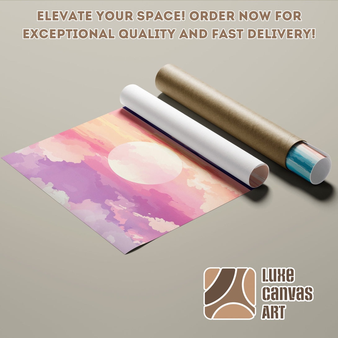 Poster Roll with sunset art, pastel colors. Elevate your space with this beautiful art poster! Order now!