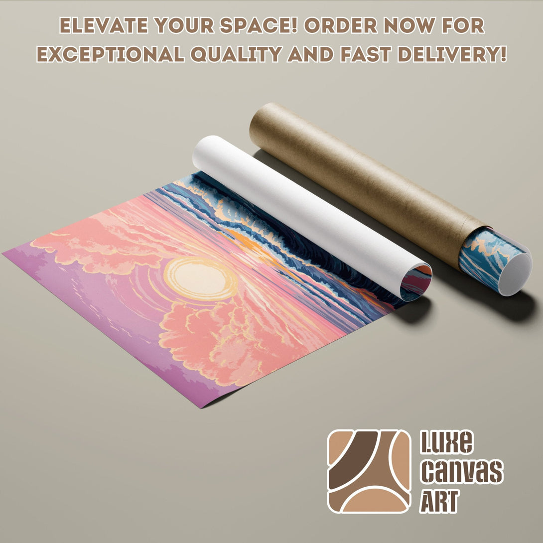 Poster Roll featuring a sunset landscape in pastel colors. Elevate your space with stunning art!