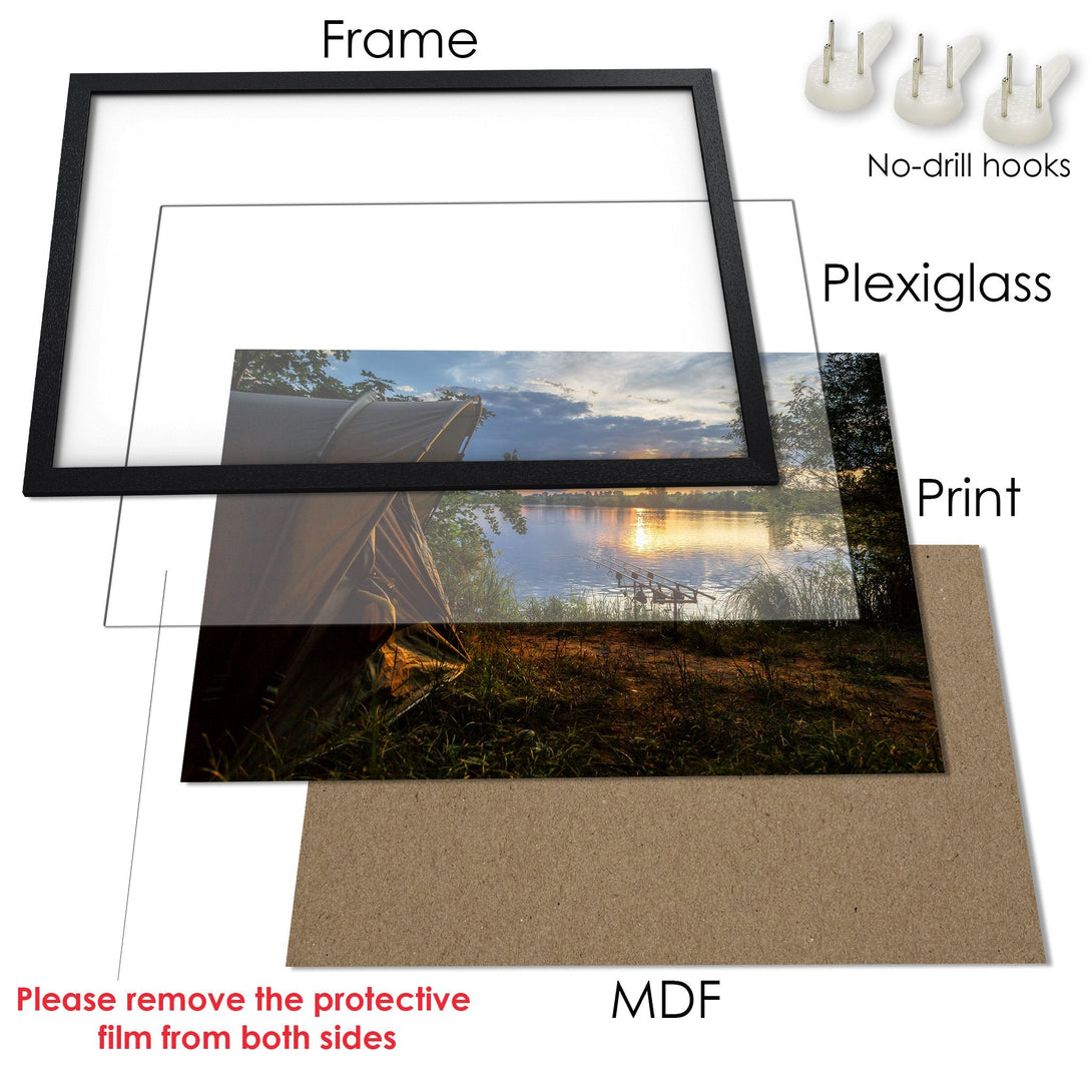 Framed Poster featuring a serene landscape scene with a warm color palette. Ready to hang!