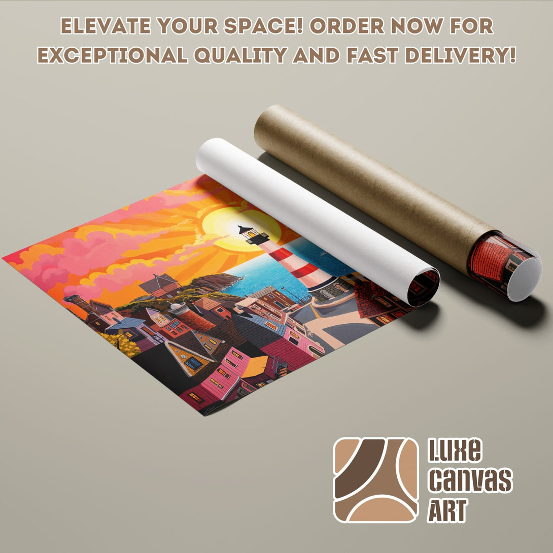 Poster Roll featuring a vibrant coastal scene with warm sunset colors. Perfect wall art!