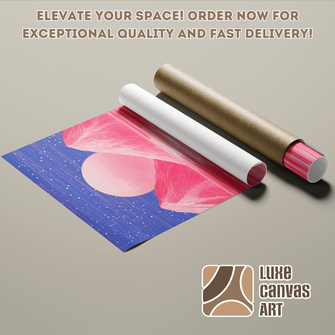 Abstract art Poster Roll featuring pink and blue hues. Elevate your space with Luxe Canvas Art!