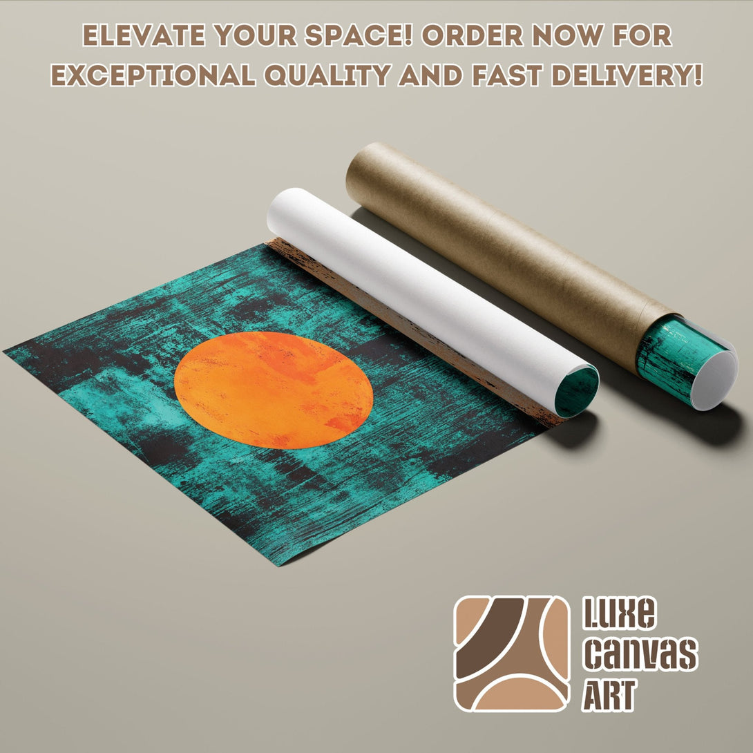 Abstract art Poster Roll with teal, orange, and black color palette. Elevate your space!