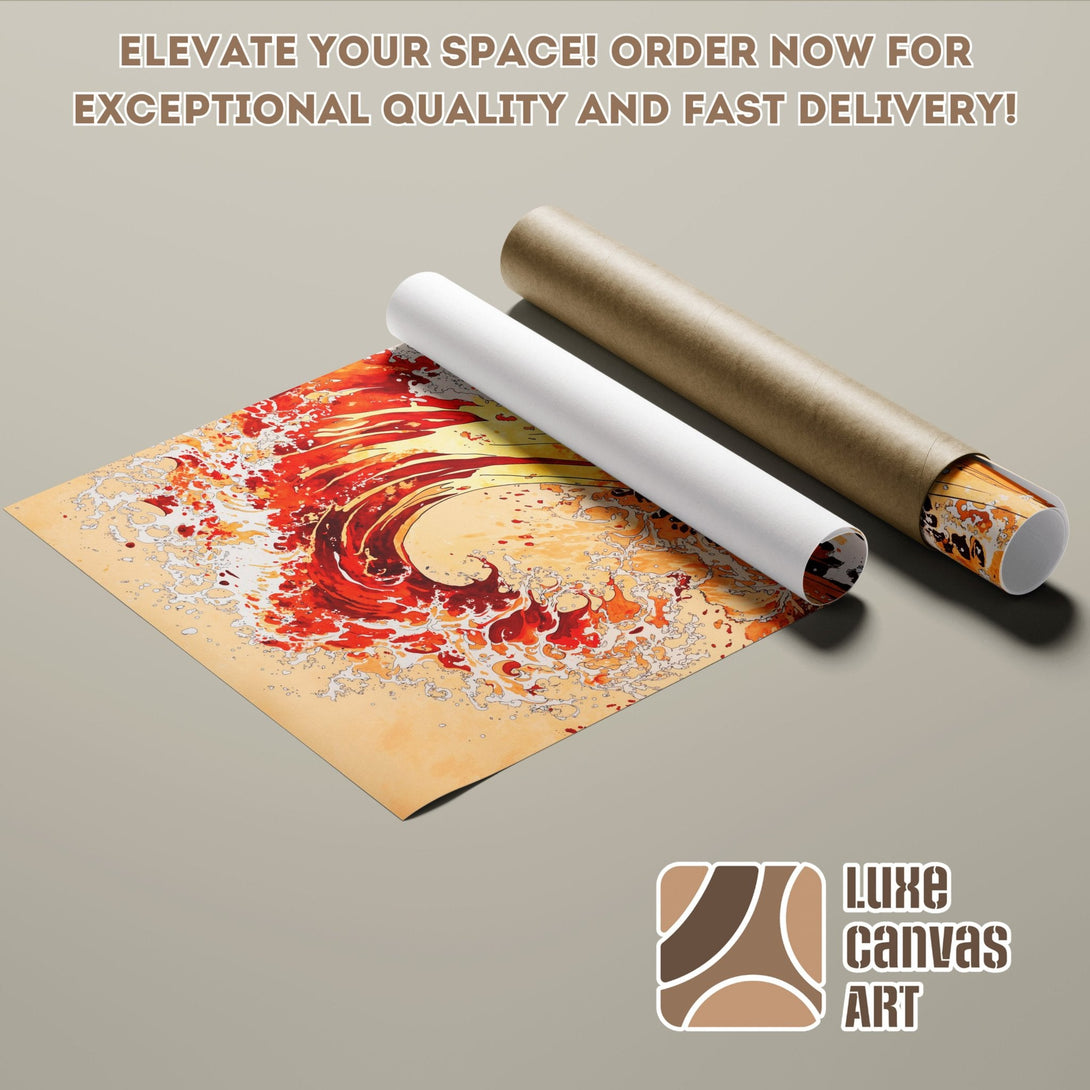 Abstract art Poster Roll in warm red and orange tones. Elevate your space with Luxe Canvas Art!