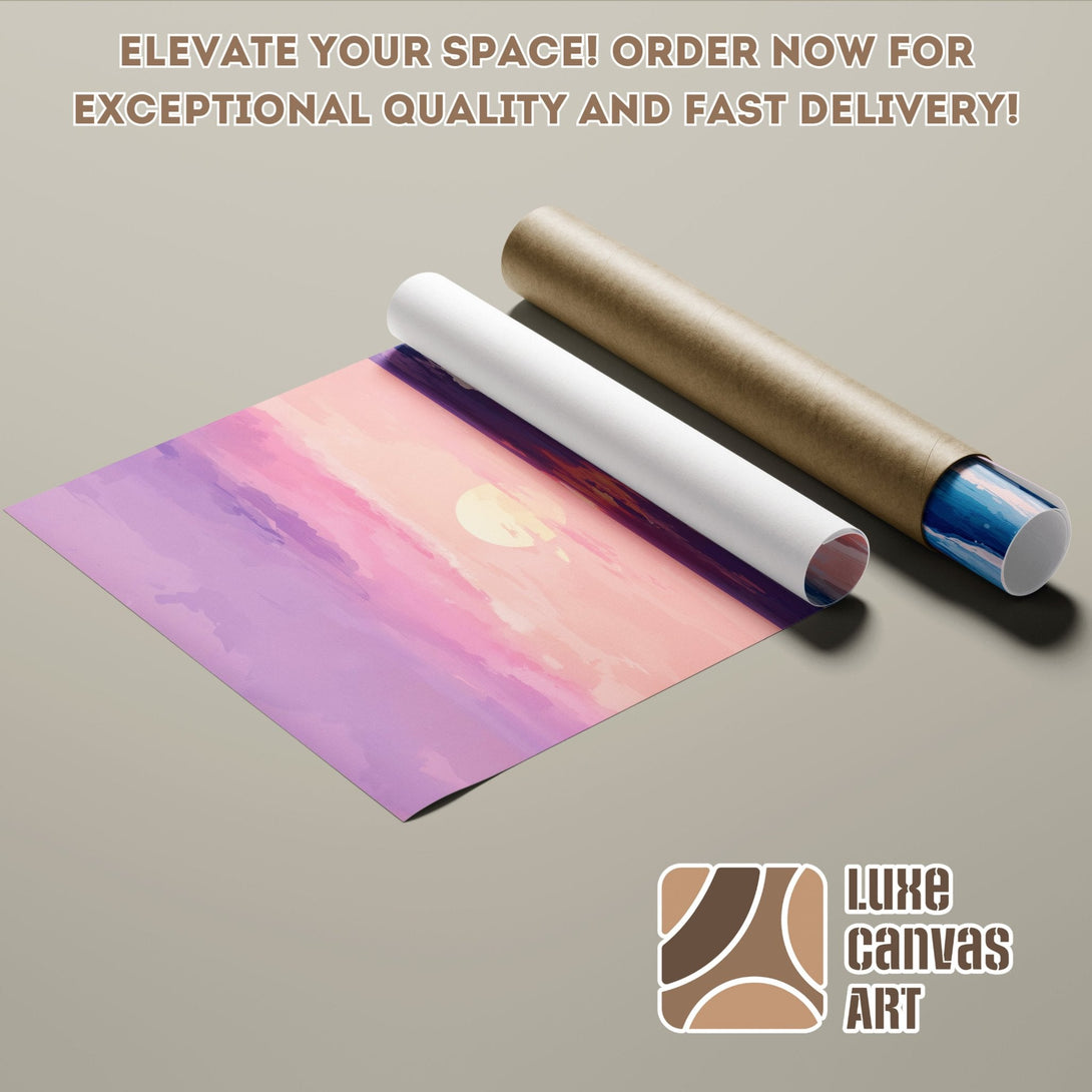 Poster Roll featuring abstract sunset art in pink and purple tones. Elevate your space!