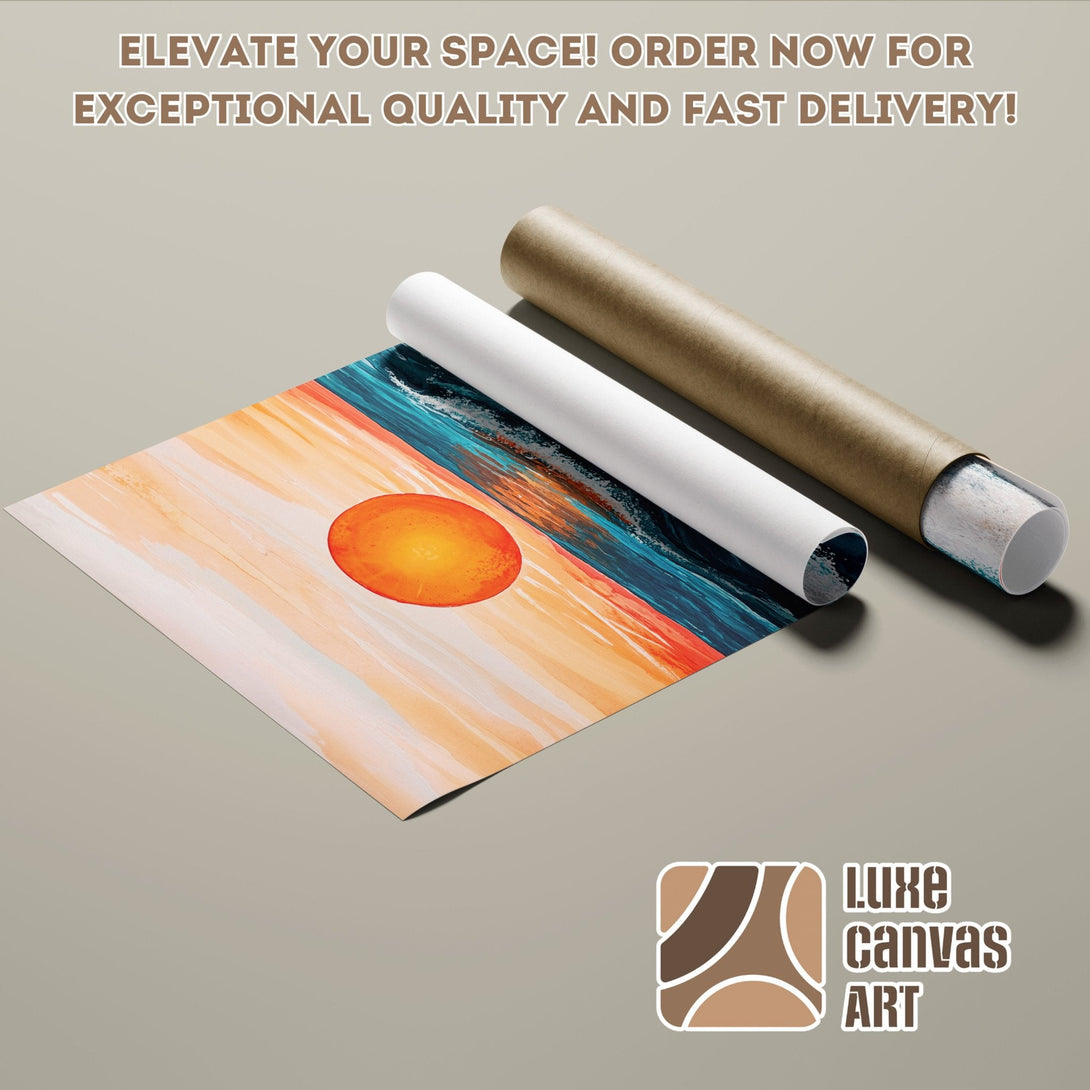 Abstract art Poster Roll with warm orange and blue color palette. Elevate your space!