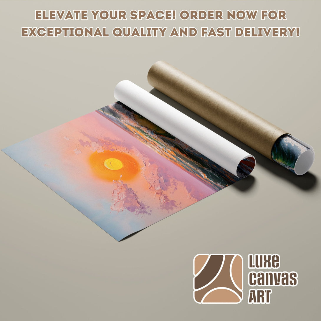 Sunset landscape Poster Roll, vibrant colors, art print for home decor.