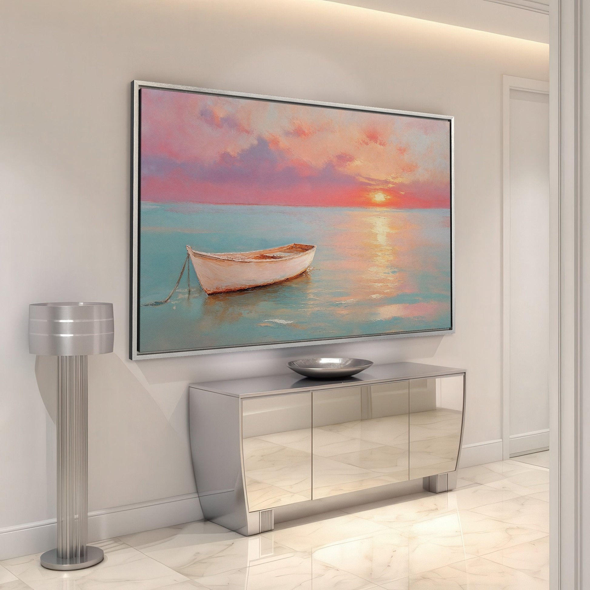 Sunset Over Pastel Sea Canvas Print - Nautical Art