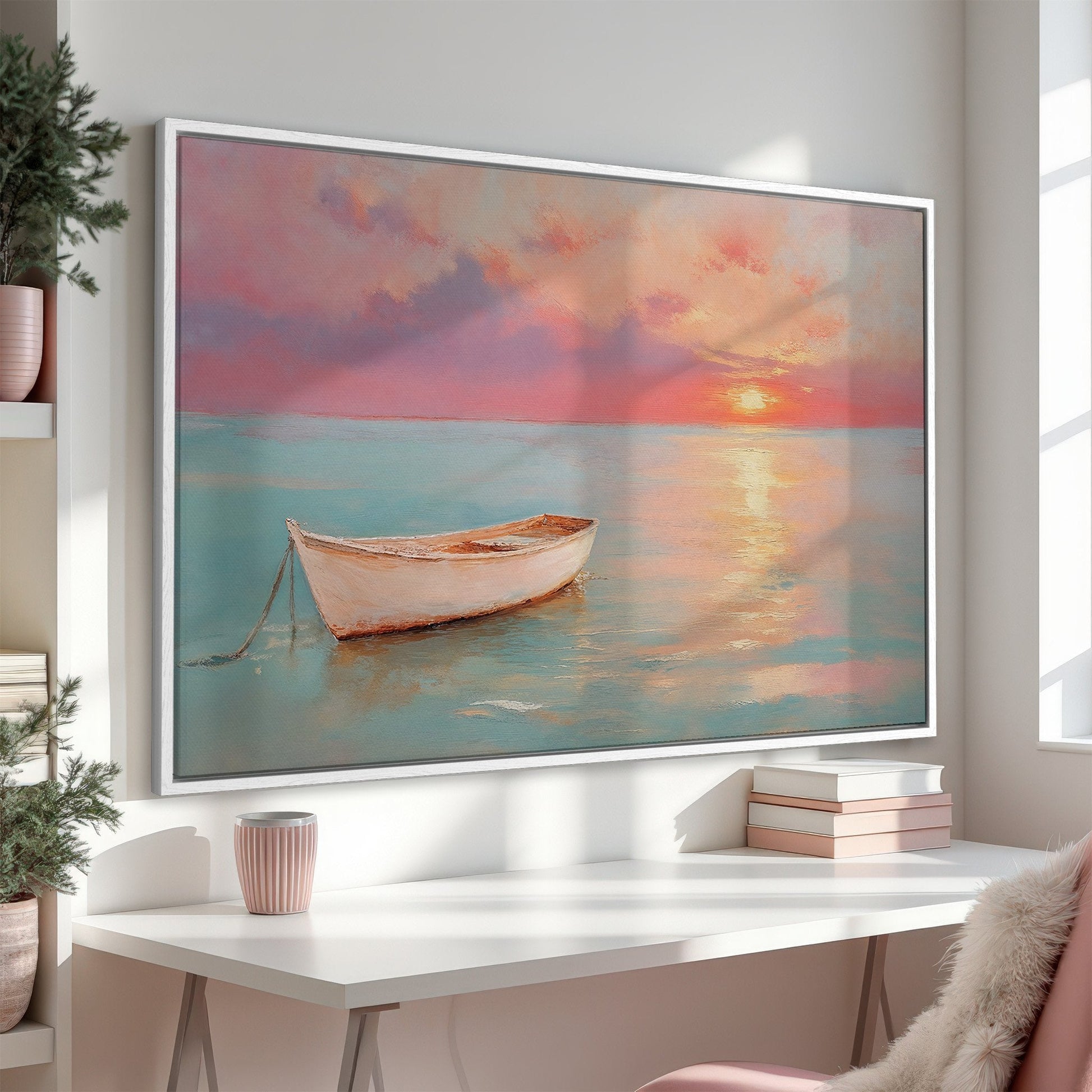 Sunset Over Pastel Sea Canvas Print - Nautical Art