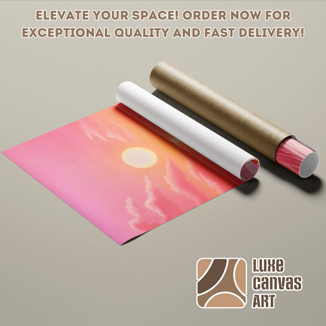 Abstract sunset Poster Roll art in pink and orange hues. Elevate your space with Luxe Canvas Art!