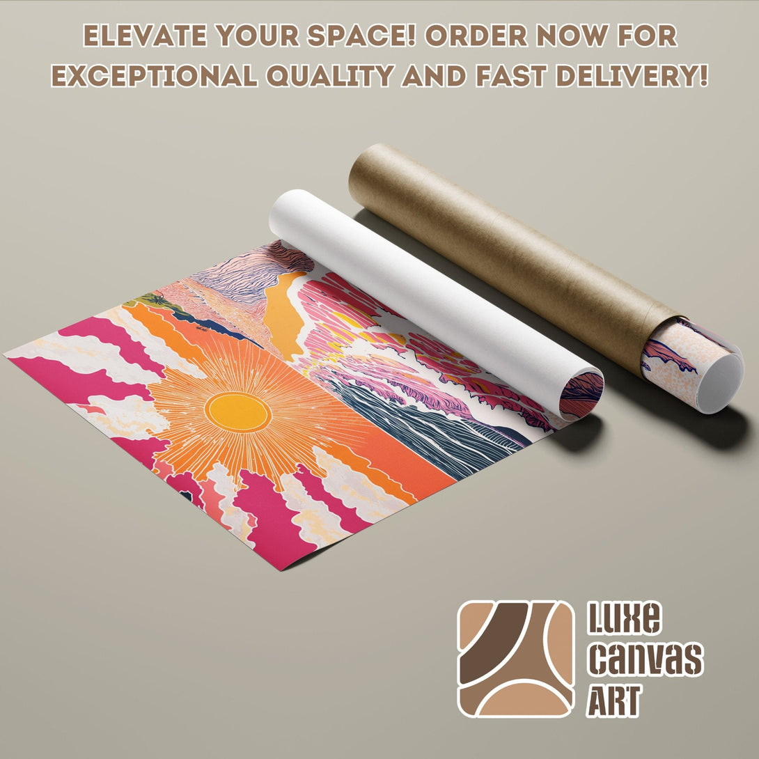 Vibrant abstract art Poster Roll with sunburst design. Elevate your space with this colorful print!