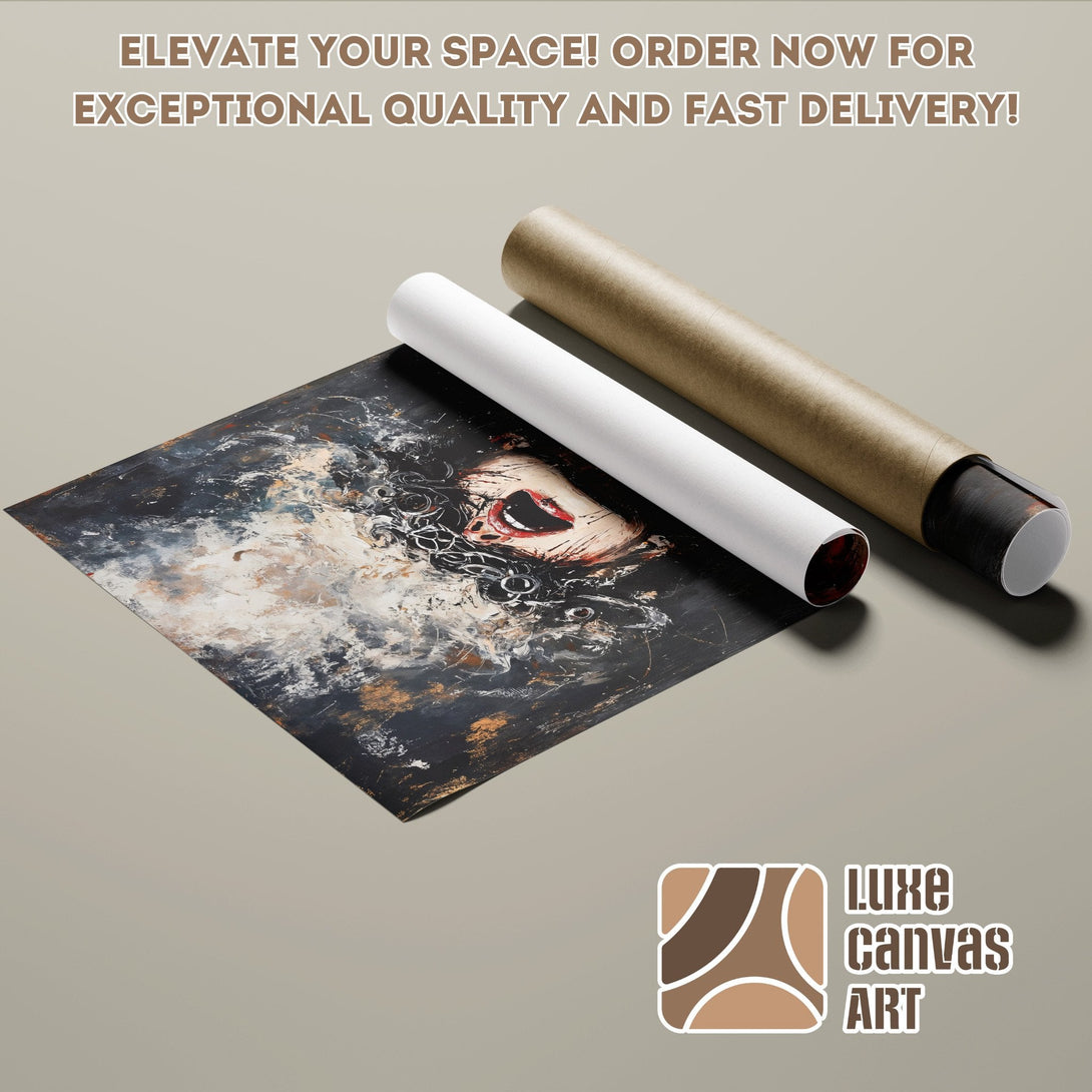 Abstract art poster roll with dark, gold, and white color palette. Elevate your space today!