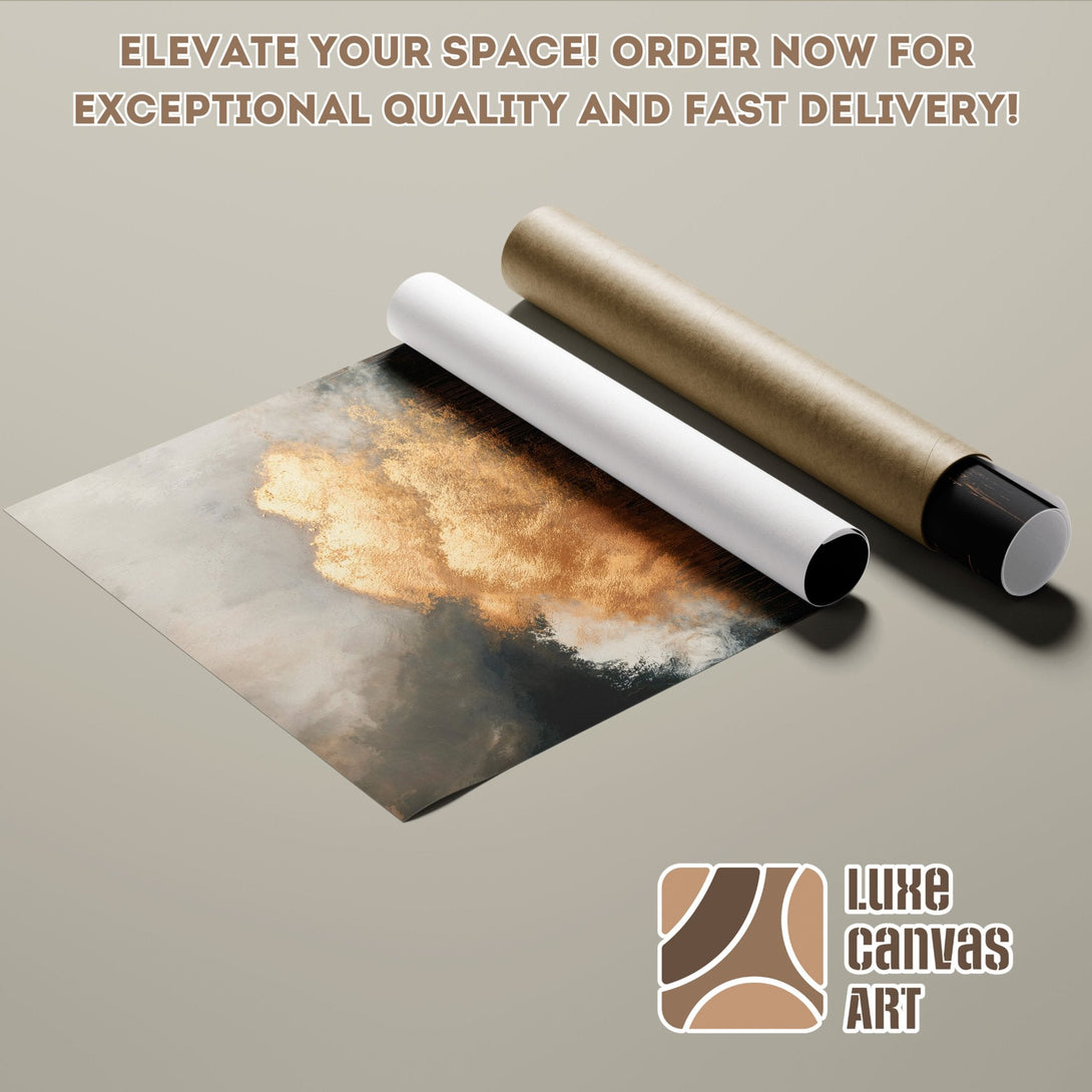 Poster Roll of abstract art with gold and gray tones. Modern art print for home decor.