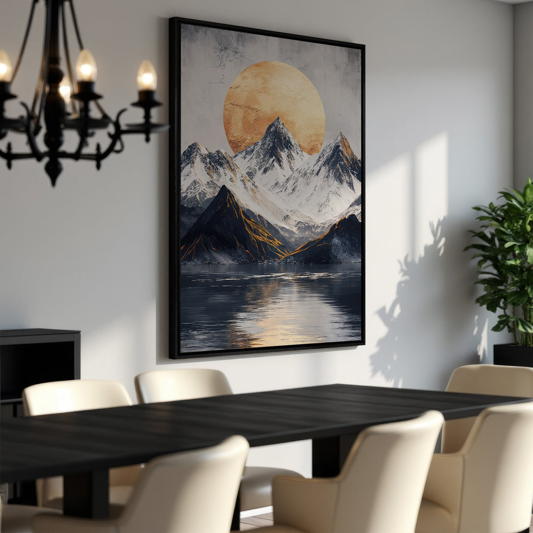Framed Wall Art: Stunning mountain landscape Canvas Print in neutral tones. Perfect for modern home decor. Elevate your space with this beautiful artwork!