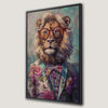 Surreal Lion in Glasses Framed Canvas Print Art