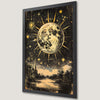 Surreal Night Sky Art Poster with Gold Moon