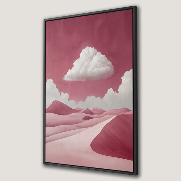 Framed Wall Art featuring a desert landscape with a pink and white color palette. Modern abstract style Canvas Print perfect for home decor.