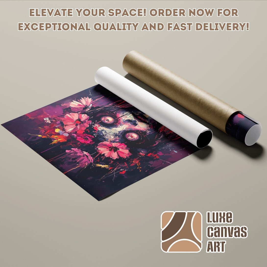 Abstract floral Poster Roll art in vibrant pinks & purples. Elevate your space! Order now!