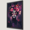 Surreal Purple Woman with Pink Flowers Art Poster for Gothic Decor