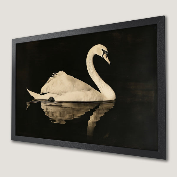 Framed Poster: Elegant swan art print in sepia tones, perfect for a sophisticated home decor.