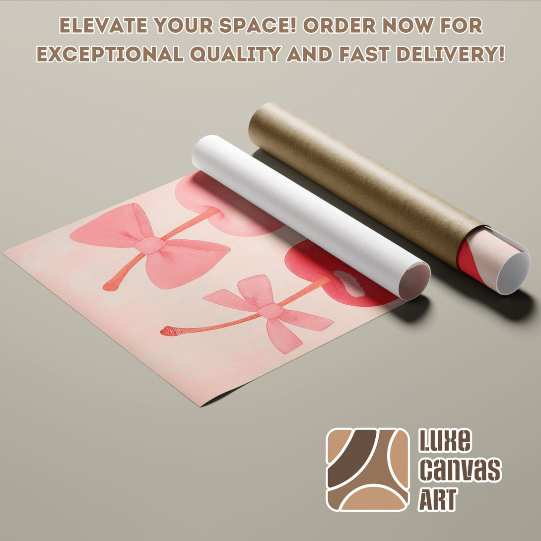 Poster Roll featuring a watercolor bow design in a soft pink palette. Elevate your space with Luxe Canvas Art!