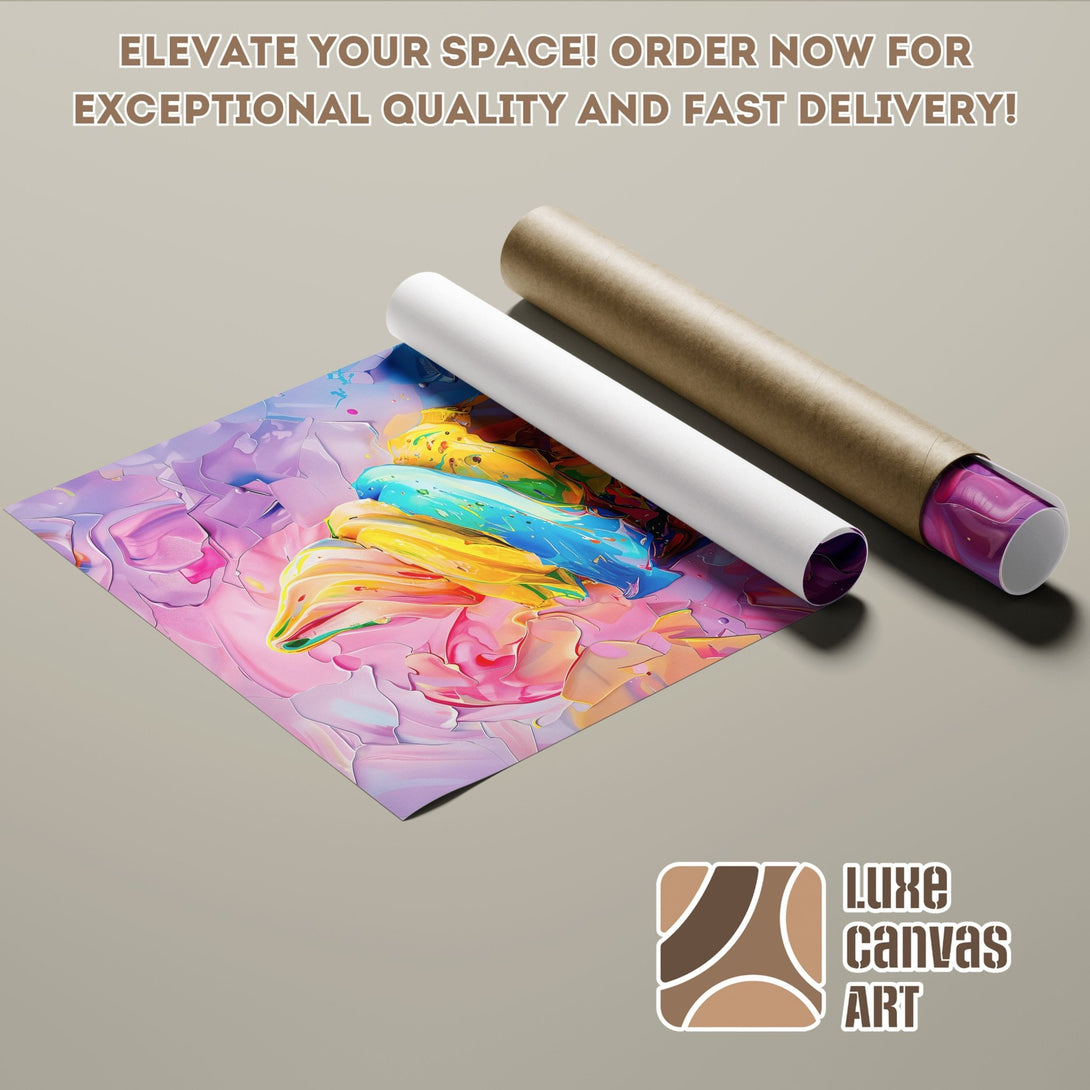 Abstract art Poster Roll in vibrant pink, blue, and yellow hues. Elevate your space with this stunning art piece!