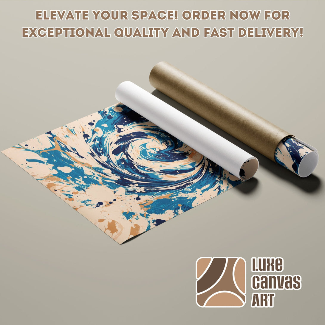 Abstract art Poster Roll in blue, beige, and brown. Elevate your space with Luxe Canvas Art.