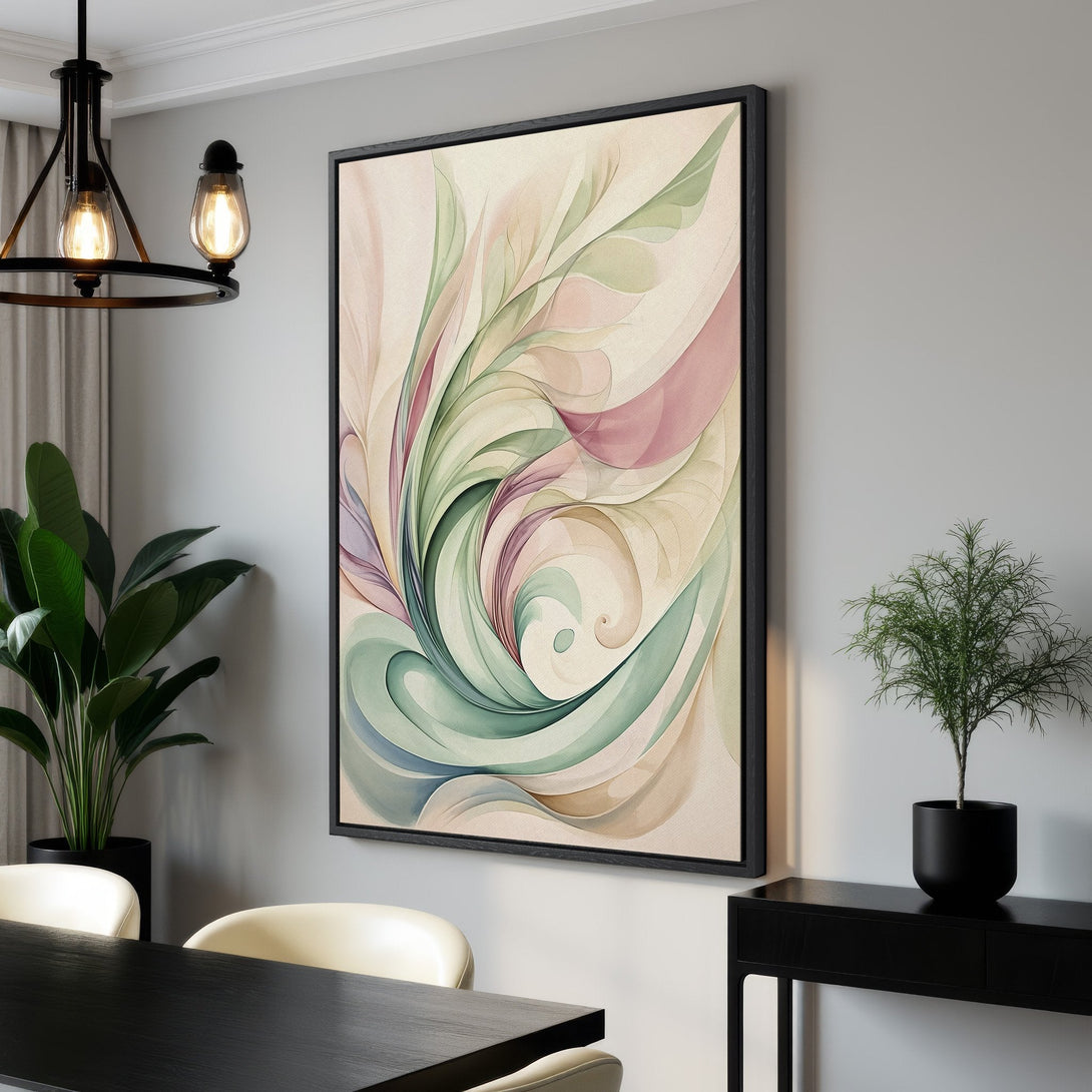 Framed Wall Art featuring an abstract floral design in soft pastel colors. Perfect for adding a touch of elegance and serenity to any space.