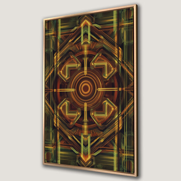 Framed Wall Art featuring an abstract geometric design in warm earth tones. Perfect for adding an Art Deco touch to your home decor.