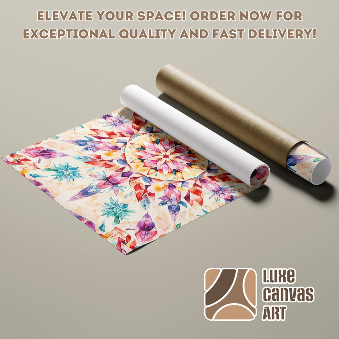 Watercolor floral Poster Roll in vibrant pinks, blues, and yellows. Elevate your space!