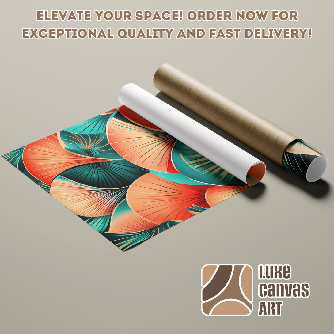Abstract art Poster Roll with teal, orange, and gold palette. Elevate your space!