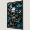 Teal Skull Leaves Art Poster - Gothic Botanical Wall Decor